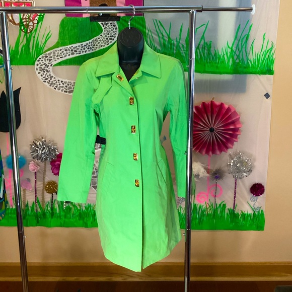 LAUREN RALPH LAUREN PARROT LIME GREEN TRENCH COAT SZ. PS - Picture 5 of 10